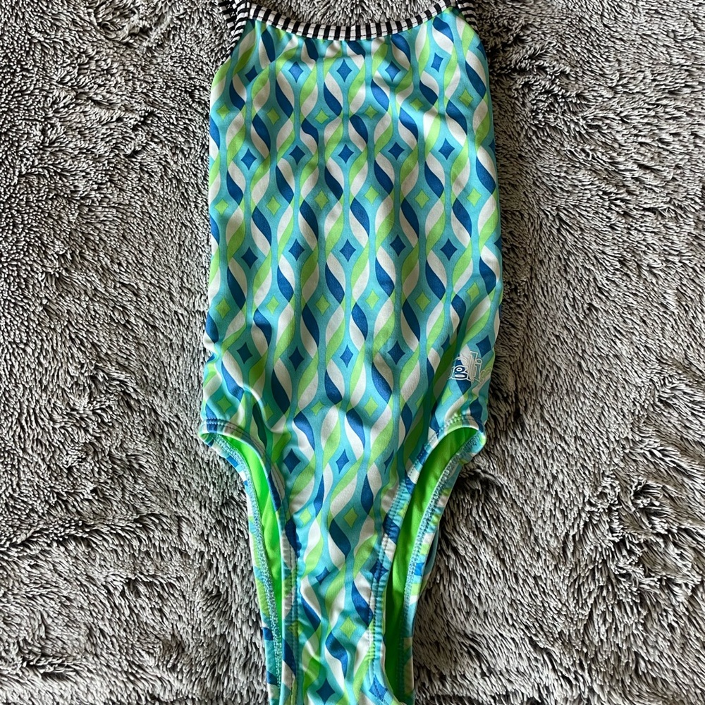 Girls Dolfin Uglies Teal & Green Geometric Print Swimsuit